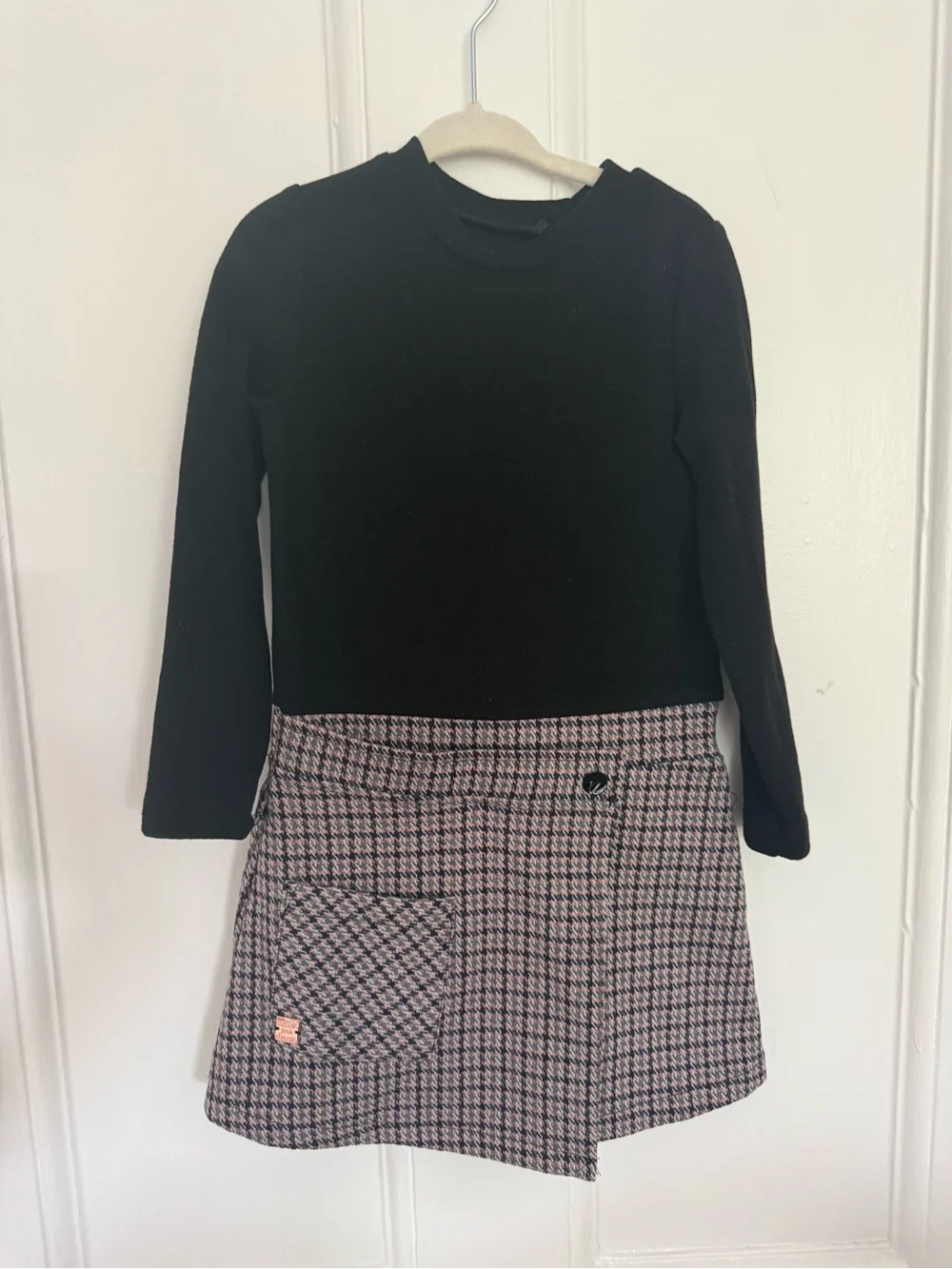 deux par deux Black Top with Pink and Black Houndstooth Mini Skirt